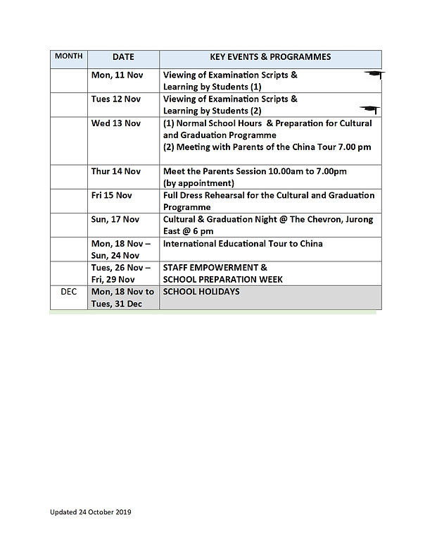 Academic Calendar Lotus Bridge International School Singapore